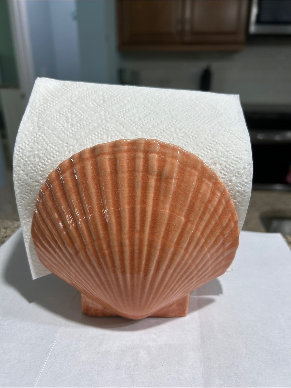 Coastal Ceramic Seashell Napkin Holder in Coral Pink